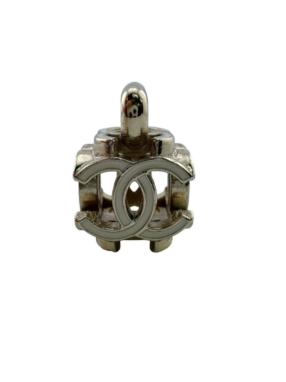 Chanel CC Logo Cube Hoop Earrings One Side Only Metal Silver